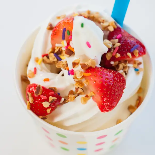 A cup of frozen yogurt served during a corporate frozen yogurt event