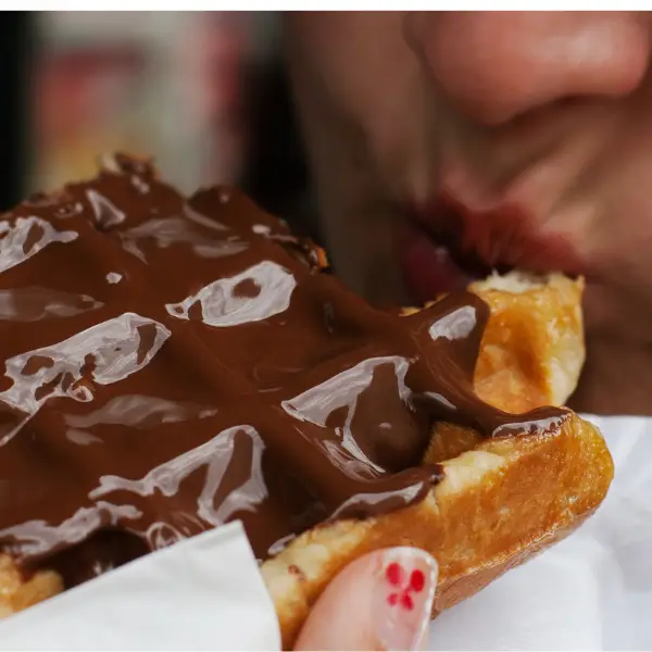 chocolate waffle eaten during a corporate waffle event