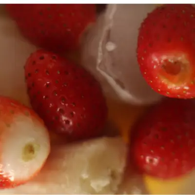 fruit in a blender during a smoothie bar event at a company