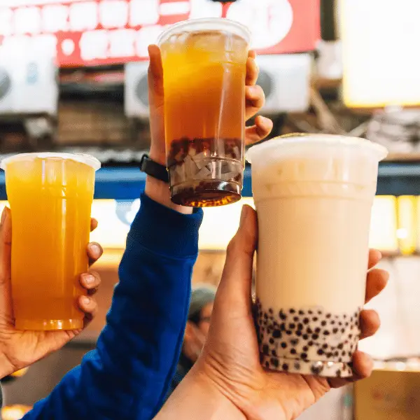 Photo of bubble tea drinks prepared during a corporate bubble tea bar event